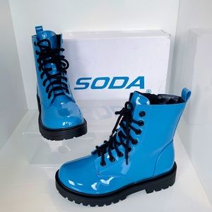 NWT Soda Blue Patent Combat Boots